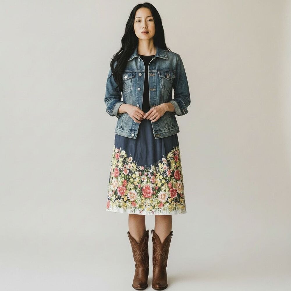 J Jill womens Granit Far pull on pencil skirt floral base bloomcore size large